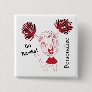 Dark Red Cheerleader Girl DIY Text Button