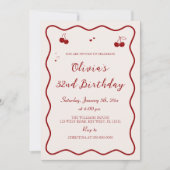 Dark Red Cherry Birthday Party Adult Einladung (Vorderseite)