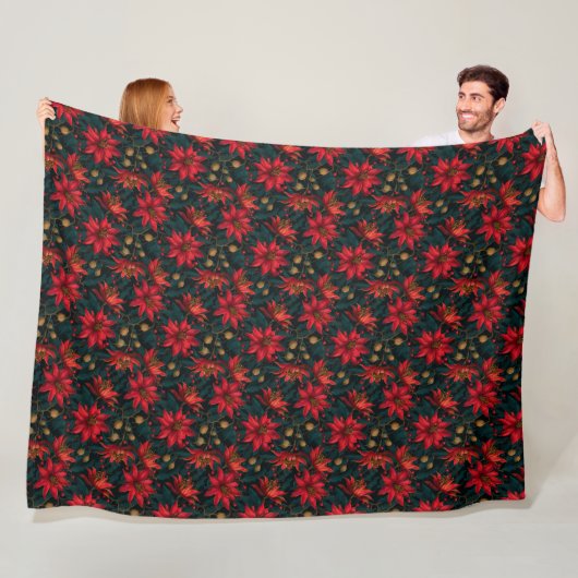 Dark Red Christmas Floral Pattern Fleecedecke (Beispiel)