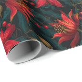 Dark Red Christmas Floral Pattern Geschenkpapier (Rolleneckpunkt)