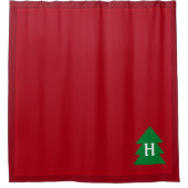 Dark Red Christmas Tree Custom Initial Elegant Duschvorhang (Vorderseite)