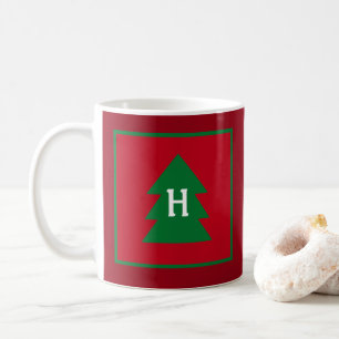Dark Red Christmas Tree Custom Initial Elegant Kaffeetasse