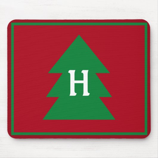 Dark Red Christmas Tree Custom Initial Elegant Mousepad (Vorne)