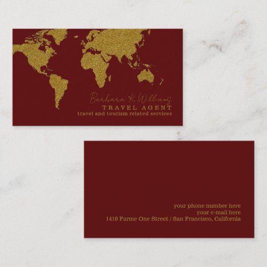 Dark Red Contact Card for travel agents Visitenkarte (Vorne/Hinten)