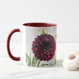 Dark Red Dahlia Bloom Floral Tasse