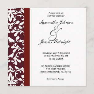 Dark Red Damask Hochzeit einladen Einladung