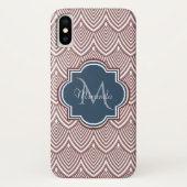 Dark Red Deko Scallops Navy Blue Monogram Name Case-Mate iPhone Hülle (Rückseite)