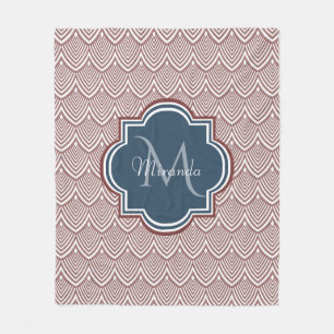 Dark Red Deko Scallops Navy Blue Monogram Name Fleecedecke