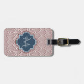 Dark Red Deko Scallops Navy Blue Monogram Name Gepäckanhänger (Vorderseite horizontal)
