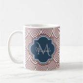 Dark Red Deko Scallops Navy Blue Monogram Name Kaffeetasse (Links)
