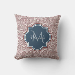Dark Red Deko Scallops Navy Blue Monogram Name Kissen