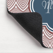 Dark Red Deko Scallops Navy Blue Monogram Name Mousepad (Ecke)