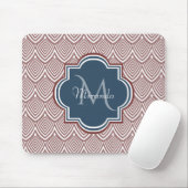 Dark Red Deko Scallops Navy Blue Monogram Name Mousepad (Mit Mouse)