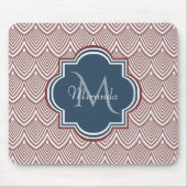 Dark Red Deko Scallops Navy Blue Monogram Name Mousepad (Vorne)