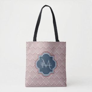 Dark Red Deko Scallops Navy Blue Monogram Name Tasche