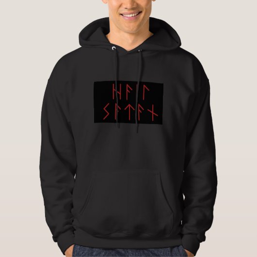 Dark Red Elder Futhark Hail Satan Hoodie (Vorderseite)