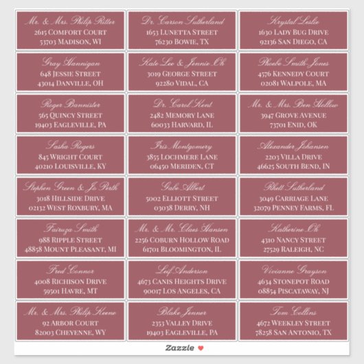 Dark Red Elegant Script 24 Wedding Guest Address Aufkleber (Blatt)