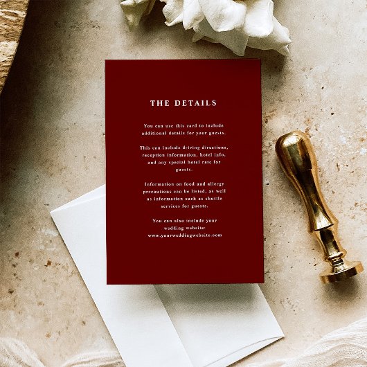 Dark Red Elegante Text | Angaben zum Hochzeitgast Begleitkarte