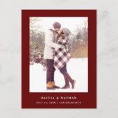 Dark Red Elegante Text und Foto | Datum speichern Ankündigungspostkarte (Vorderseite)