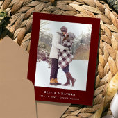 Dark Red Elegante Text und Foto | Datum speichern Ankündigungspostkarte