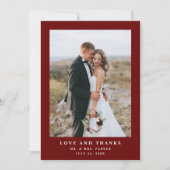 Dark Red Elegante Text und Foto | Hochzeit Dankeskarte (Vorderseite)