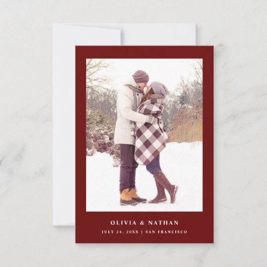 Dark Red Elegante Text und Foto | Hochzeit Save The Date (Vorderseite)