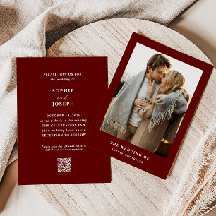 Dark Red Elegante Text und Foto   QR Code Wedding Einladung