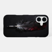 Dark Red Feather on Black Minimal Case iPhone 16 Hülle (Rückseite (Horizontal))