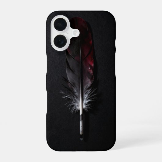 Dark Red Feather on Black Minimal Case iPhone 16 Hülle (Rückseite)