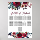 Dark Red Floral 11-Tisch Hochzeitskarte Poster (Vorne)