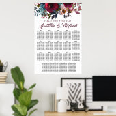 Dark Red Floral 19-Tisch Hochzeitskarte Poster (Heimbüro)