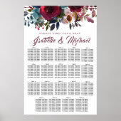 Dark Red Floral 19-Tisch Hochzeitskarte Poster (Vorne)