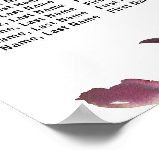 Dark Red Floral 8 Table Wedding Chart Poster (Ecke)