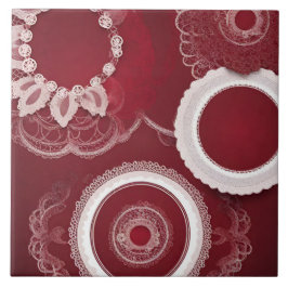 Dark Red Floral AI art Keramik Tile Fliese