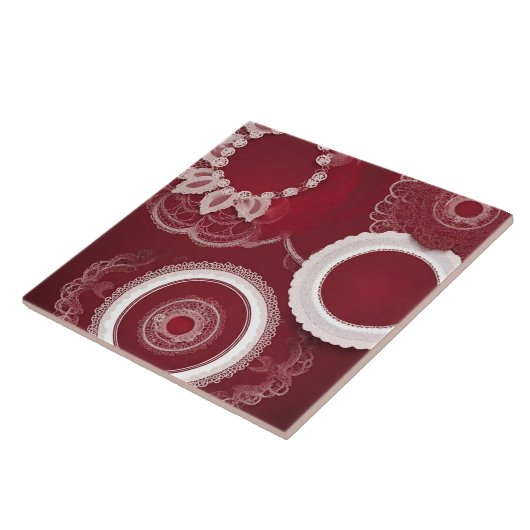 Dark Red Floral AI art Keramik Tile Fliese (Seite)