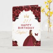 Dark Red Floral Brown Hair Girl Happy Birthday Karte (Gelbe Blume)