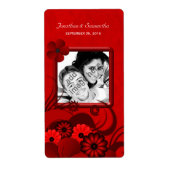 Dark Red Floral Wedding Foto Gefallen Weinetikette (Vorne)
