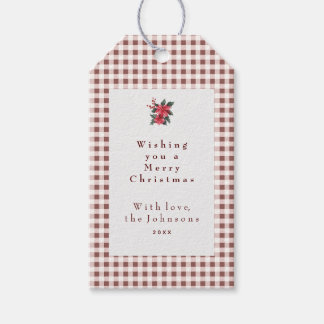 Dark Red Gingham Plaid Custom Christmas Geschenkanhänger