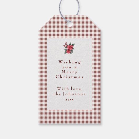 Dark Red Gingham Plaid Custom Christmas Geschenkanhänger (Vorderseite)