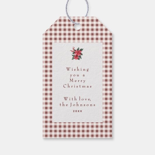 Dark Red Gingham Plaid Custom Christmas Geschenkanhänger (Rückseite)
