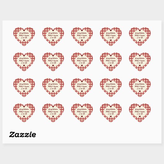 Dark Red Gingham Valentine Jam Jar Sticker Labels (Blatt)