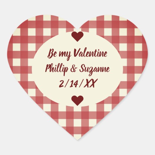 Dark Red Gingham Valentine Jam Jar Sticker Labels (Vorderseite)