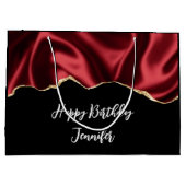 Dark Red Glam Wavy Satin Abstract Design Geburtsta Große Geschenktüte (Rückseite)