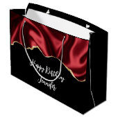Dark Red Glam Wavy Satin Abstract Design Geburtsta Große Geschenktüte (Rückseite Schrägansicht)