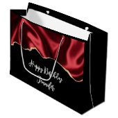 Dark Red Glam Wavy Satin Abstract Design Geburtsta Große Geschenktüte (Vorderseite Schrägansicht)