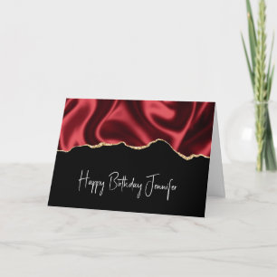 Dark Red Glam Wavy Satin Abstract Design Geburtsta Karte