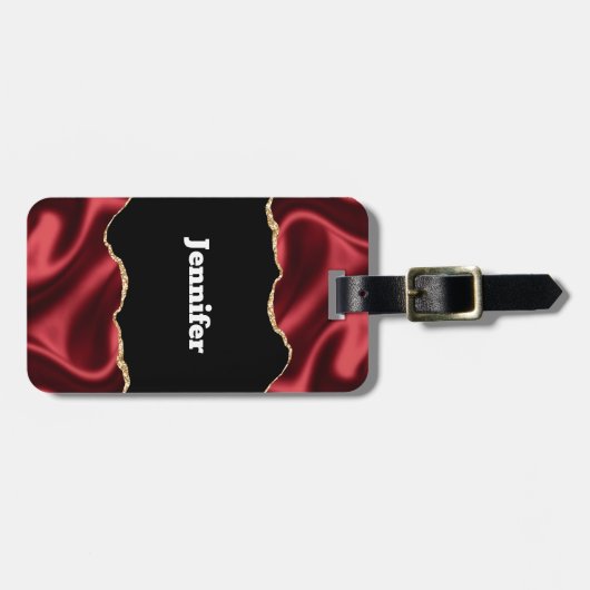 Dark Red Glam Wavy Satin Abstract Design Gepäckanhänger (Vorderseite horizontal)