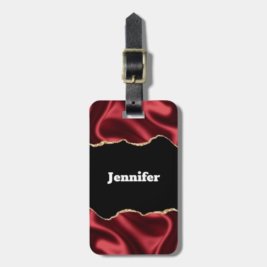 Dark Red Glam Wavy Satin Abstract Design Gepäckanhänger (Vorderseite vertikal)