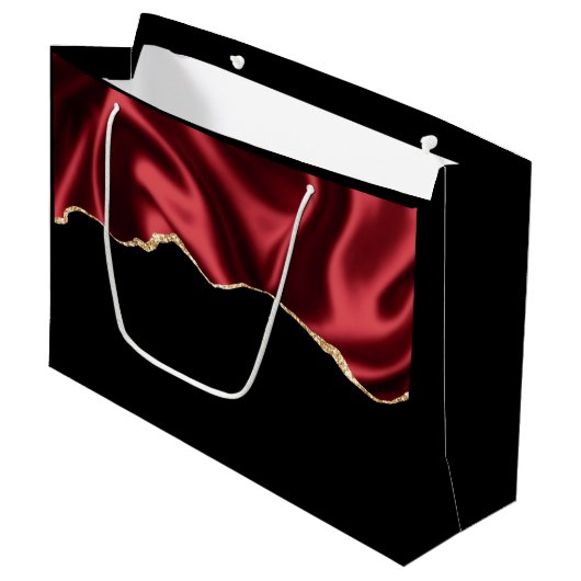 Dark Red Glam Wavy Satin Abstract Design Große Geschenktüte (Vorderseite Schrägansicht)
