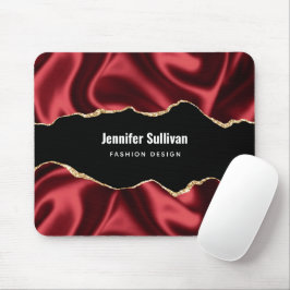 Dark Red Glam Wavy Satin Abstract Design Mousepad